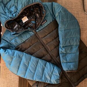 Patagonia Kids Blue and Black Reversible Down Sweater Hoody